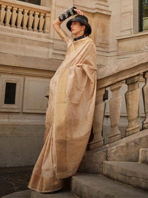 Divastri Woven Banarasi Silk Blend Saree(Cream)