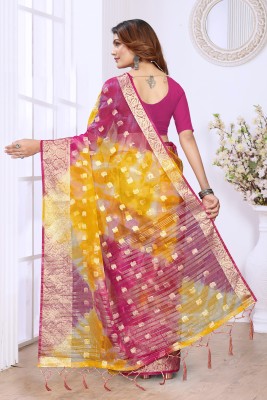 KOTHARI KS Printed Bandhani Organza Saree(Pink)