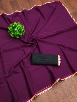 Karyavar Solid/Plain Daily Wear Silk Blend Saree(Purple)