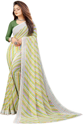 ROOP SUNDARI SAREES Striped, Printed Leheria Georgette Saree(Light Green)