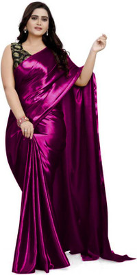 AmbeSilkMill Solid/Plain Narayanpet Silk Blend Saree(Purple)