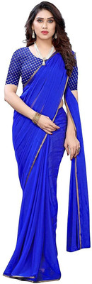 SainiVastra Solid/Plain Bollywood Chiffon Saree(Blue)