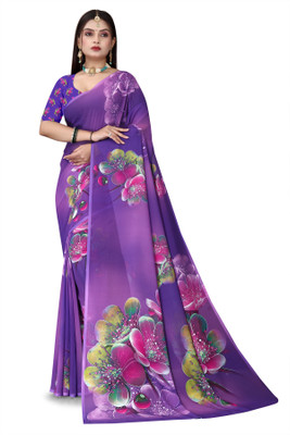Pemal Designer Digital Print Bollywood Georgette Saree(Purple)
