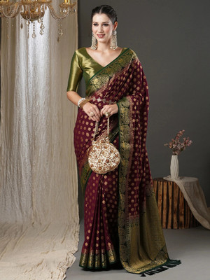 Sareemall Woven Kanjivaram Georgette Saree(Maroon)