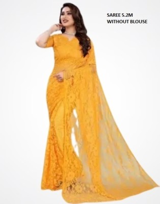 Suali Embroidered Bollywood Net Saree(Yellow)