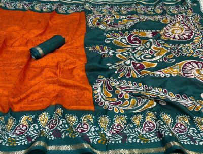 GLAM VILLA Printed Mysore Art Silk Saree(Magenta)
