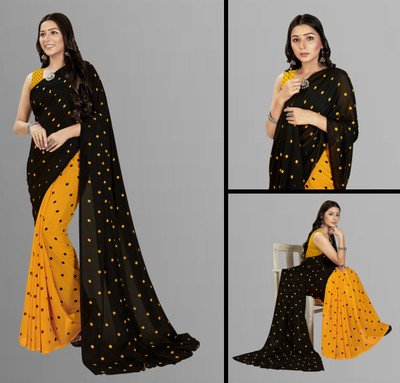 Anand Sarees Polka Print Daily Wear Georgette Saree(Black)