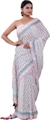 SHIVANYA HANDICRAFTS Printed Bhagalpuri Cotton Linen Saree(Multicolor)