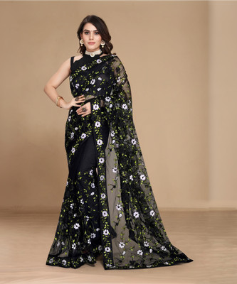 MRUTIENTERPRIS Embroidered Bollywood Net Saree(Black)