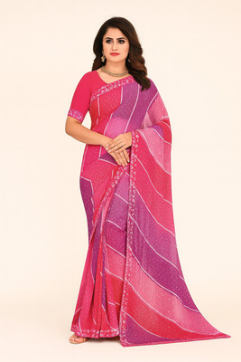 SIRINIKAA FASHIONS Striped, Printed Bollywood Chiffon Saree(Blue, Light Blue, Dark Blue)