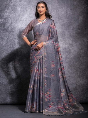 Tasrika Woven Chinnalapattu Linen Saree(Grey)