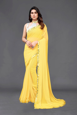 Vivan Fab Embellished Banarasi Chiffon, Georgette Saree(Yellow)