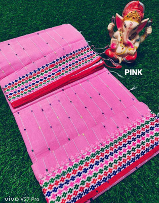 pal saree mahal Embellished Handloom Cotton Silk Saree(Blue)