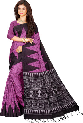 Quetzal Printed, Geometric Print Sambalpuri Pure Cotton Saree(Pink, Black)