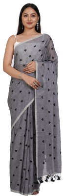 Teejh Embroidered Daily Wear Pure Cotton Saree(Grey)