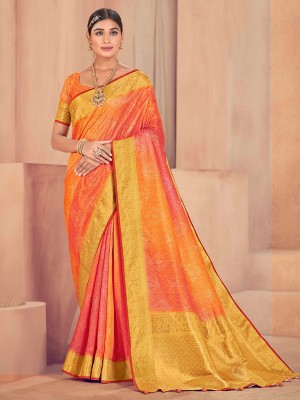 Sareemall Woven Bandhani Silk Blend Saree(Orange)