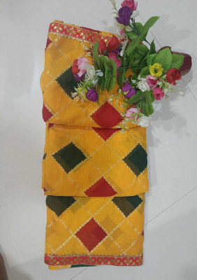 Kalpana creation Geometric Print Bandhani Georgette Saree(Yellow)