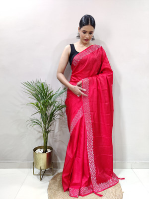 MM VENTURE Embroidered Handloom Silk Blend Saree(Purple)