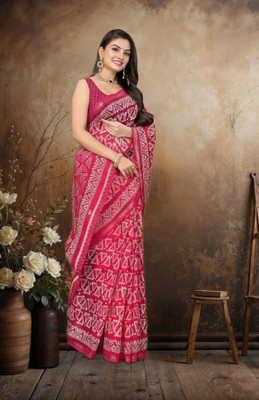 GUGALIYA FASHION Printed Kasavu Pure Cotton Saree(Pink)