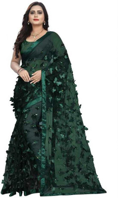 Shiv Embellished Daily Wear Net Saree(Green)
