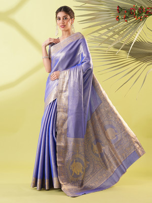 Divastri Woven, Embellished Kanjivaram Pure Silk, Silk Blend Saree(Blue)