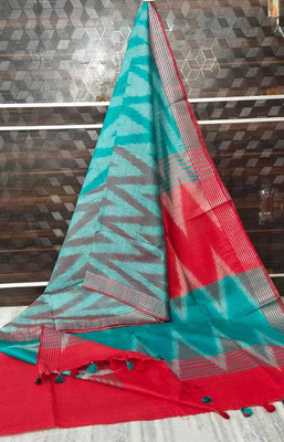 govind handloom Printed Bollywood Cotton Linen Saree(Multicolor)