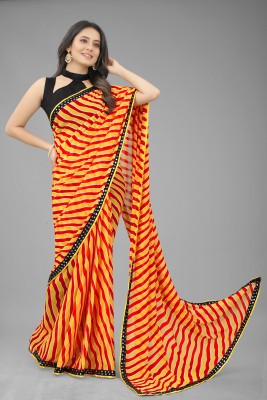 SM TRENDZ Printed Bollywood Georgette, Cotton Silk Saree(Orange)