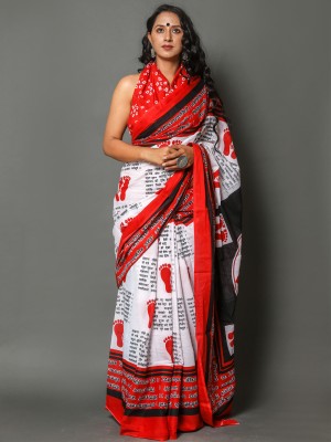 BUTA BUTI Printed Daily Wear Cotton Blend Saree(White)