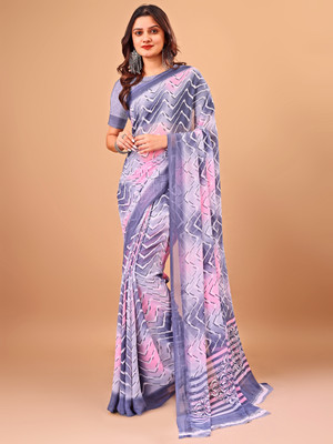 Anmi Printed Bollywood Chiffon Saree(Purple)