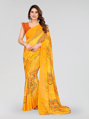 Moda Rapido Striped Daily Wear Georgette Saree(Yellow)