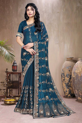 AnjaniTextiles Embroidered Bollywood Georgette Saree(Light Blue)