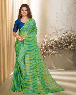 Jayu Printed Bandhani Georgette Saree(Green)