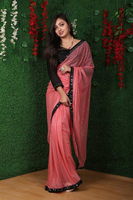 TRIMURTIPRINTS Digital Print Bollywood Lycra Blend Saree(Pink)