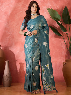 Sangria Self Design Saree with Attached Blouse Silk Blend Saree(Light Blue)