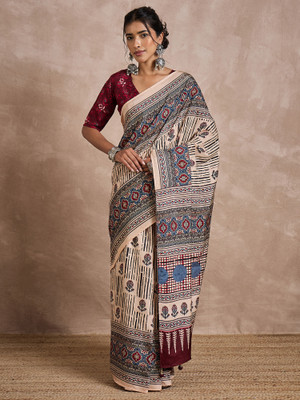 Sareemall Printed Hand Batik Viscose Rayon Saree(Multicolor)