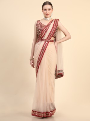 AVANSHEE Self Design, Embroidered Bollywood Net Saree(Cream)