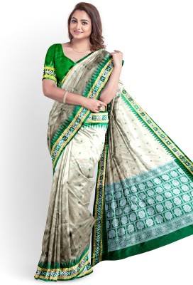 satrangi creation Woven Sambalpuri Pure Silk Saree(Cream)