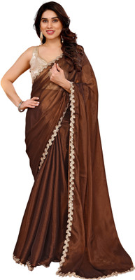 Panchvati NX Solid/Plain Bollywood Organza Saree(Brown)