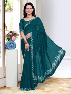 Tanvi Embellished Assam Silk Silk Blend Saree(Green)