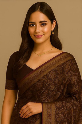 Dhyani Weaves Woven, Printed Banarasi Cotton Silk Saree(Maroon)