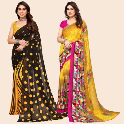 kashvi sarees Printed Daily Wear Georgette Saree(Pack of 2, Yellow, Mustard)