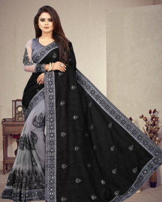 JAYAMENTERPRISE Embroidered, Floral Print Bollywood Lycra, Net Saree(Black)