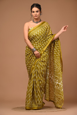 LOVWEAR Printed, Blocked Printed, Self Design, Hand Painted Ikkat Pure Cotton Saree(Multicolor)