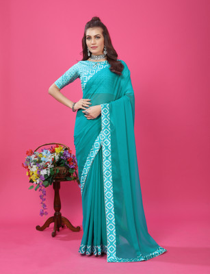 RHG Fashion Solid/Plain, Self Design, Digital Print Bollywood Georgette Saree(Multicolor)