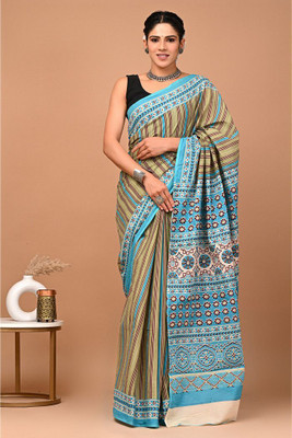 LOVWEAR Printed Ikkat Pure Cotton Saree(Multicolor)