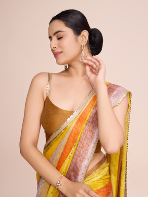 Bluebirdimpex Printed Daily Wear Georgette Saree(Yellow)