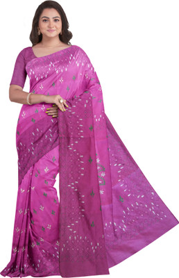 SHRITONNI Printed Kantha Silk Blend Saree(Pink)