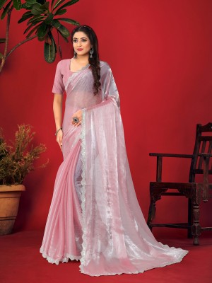 Mionas Self Design Bollywood Silk Blend, Organza Saree(Pink)