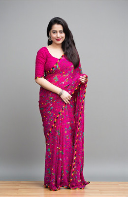 Aadimam Creation Printed Bollywood Art Silk Saree(Red, Black, Pink)