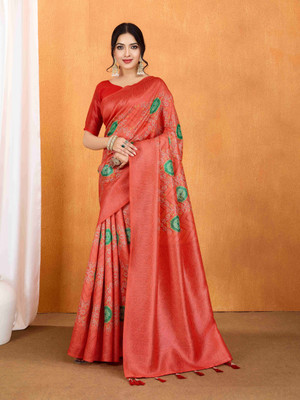 Pari Prints Woven Banarasi Cotton Silk Saree(Red)